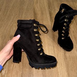 J.Lo Black Heeled Combat boots